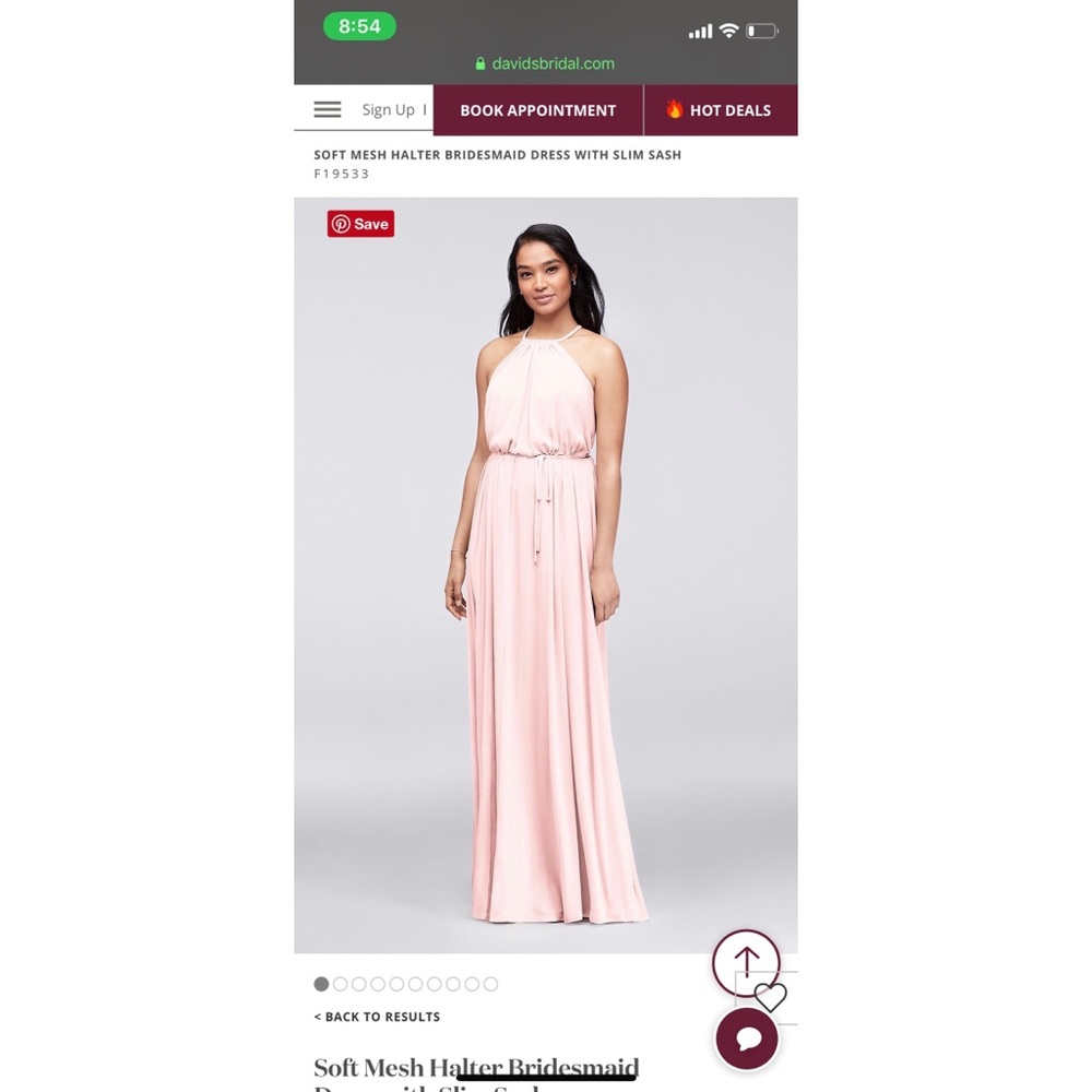 soft mesh halter bridesmaid dress with slim sash